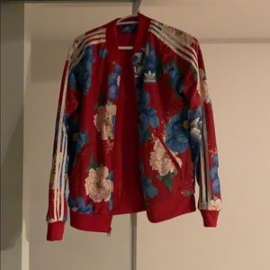 Adidas red floral track jacket